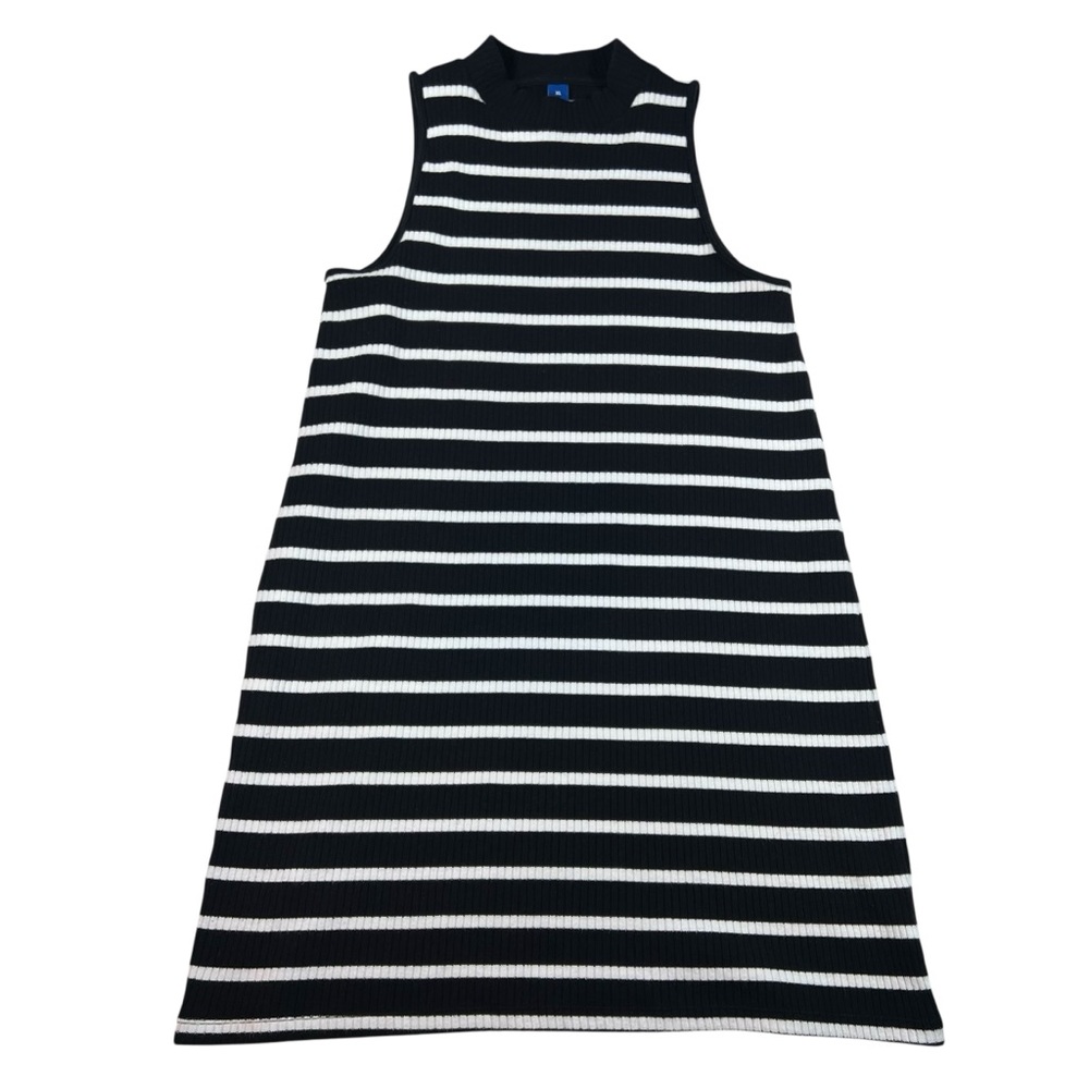 Old Navy Ribbed Mock-Neck Striped Dress Black & White A-Line Size XL — Minimal,